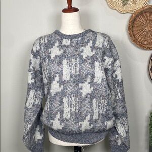 Vintage 90’s Wool Blend Pink White Gray Multi Unisex X-Large Crew Neck Sweater